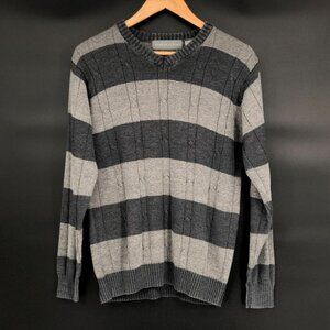 Vintage Oscar De La Renta Men's Striped Cable Knit Sweater Size M Gray Y2k